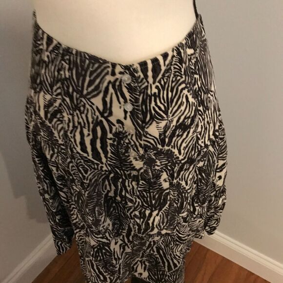 Free People Dark Brown Zebra Jungle Print Asymmetrical Hem Midi Skirt - Size 8 - Picture 2 of 10